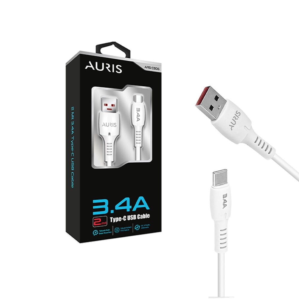 Auris ARS-CB06 – 3.4A Type-C Hızlı Şarj ve Data Kablosu 2 Metre