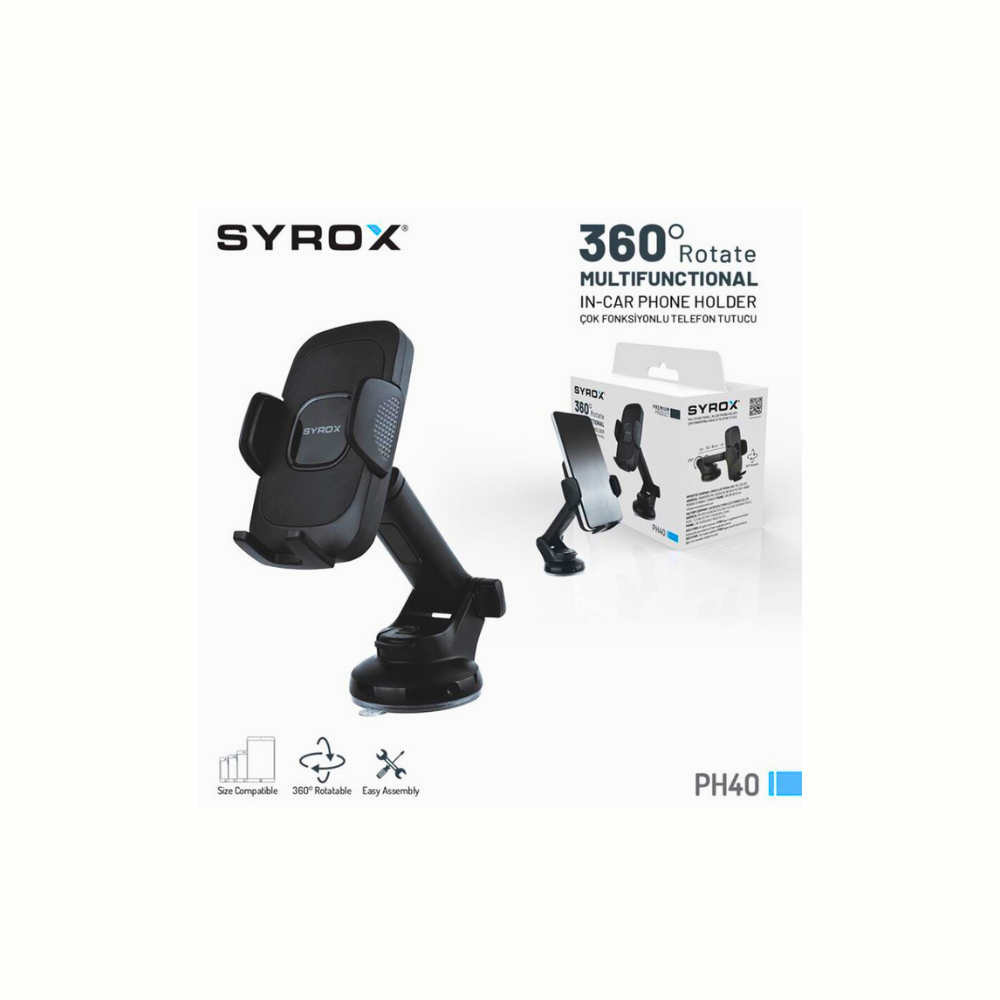 Syrox PH40 Vantuzlu Araçiçi Telefon Tutucu 360 Derece Dönebilen