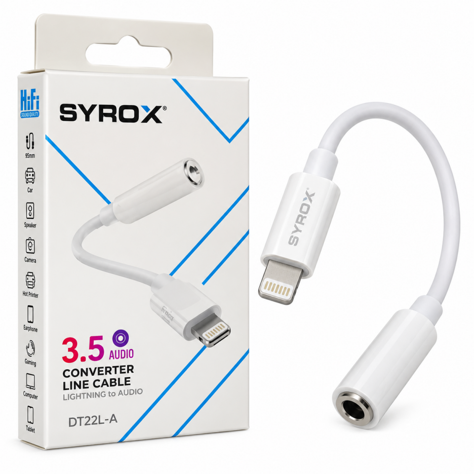 Syrox DT22L-A Lightning to 3.5 mm Ses Dönüştürücü Adaptör – iPhone AUX Kulaklık Çevirici