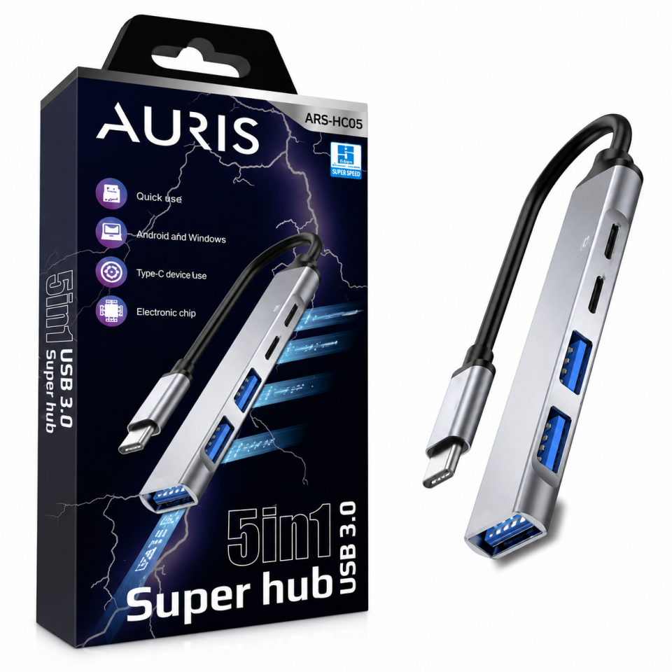 Auris 5-in-1 USB-C Super Hub USB 3.0 - Hızlı ve Çok Yönlü Çözüm