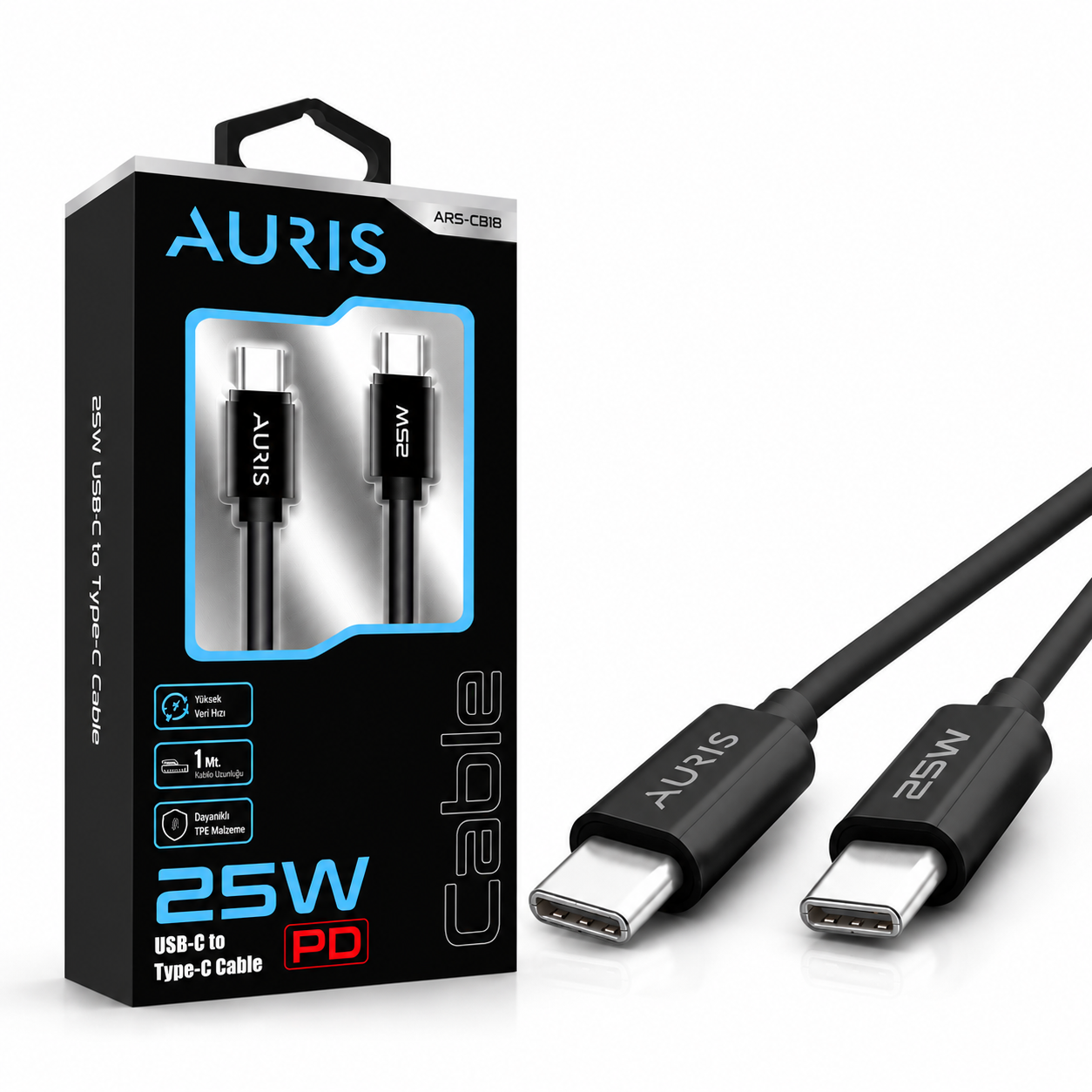 AURIS ARS-CB18 25W USB-C to Type-C PD Kablo