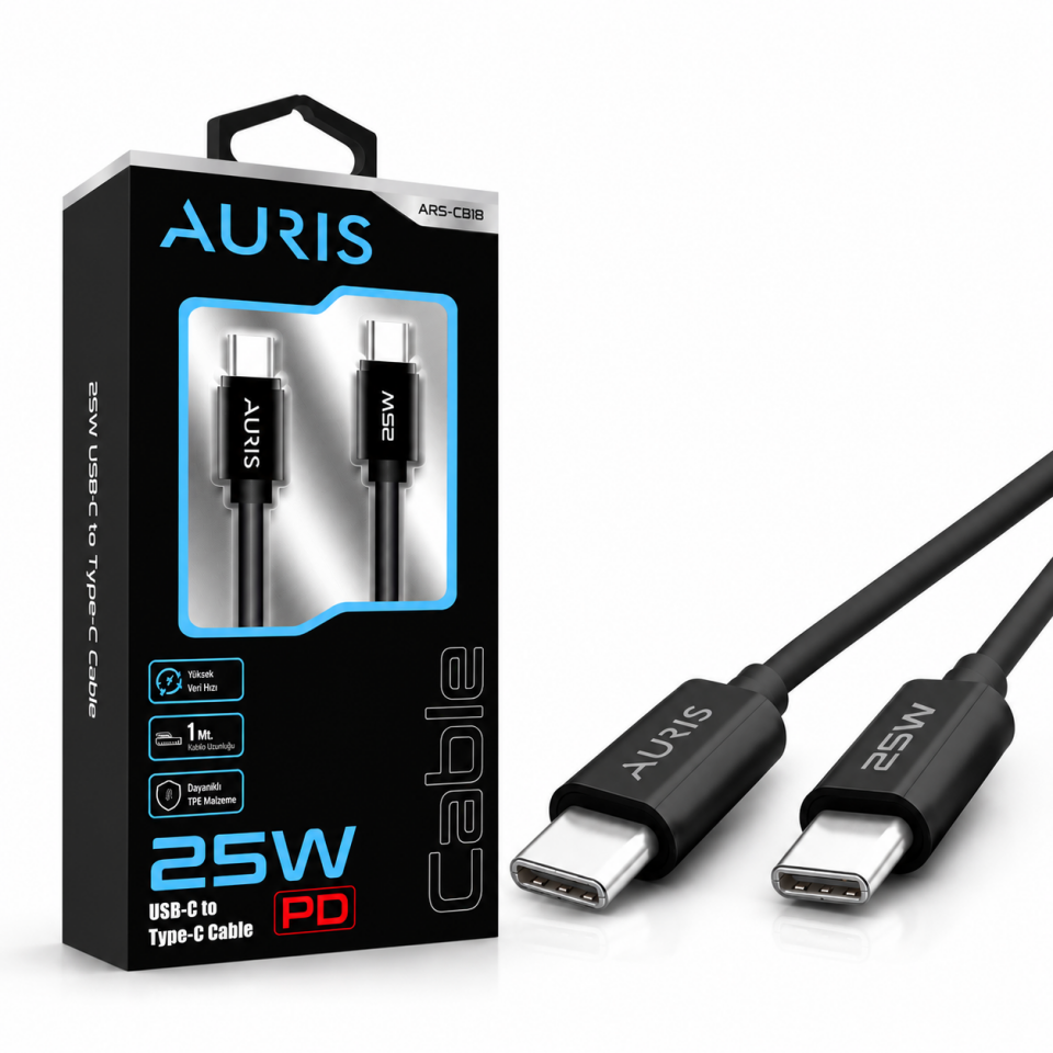 AURIS ARS-CB18 25W USB-C to Type-C PD Kablo