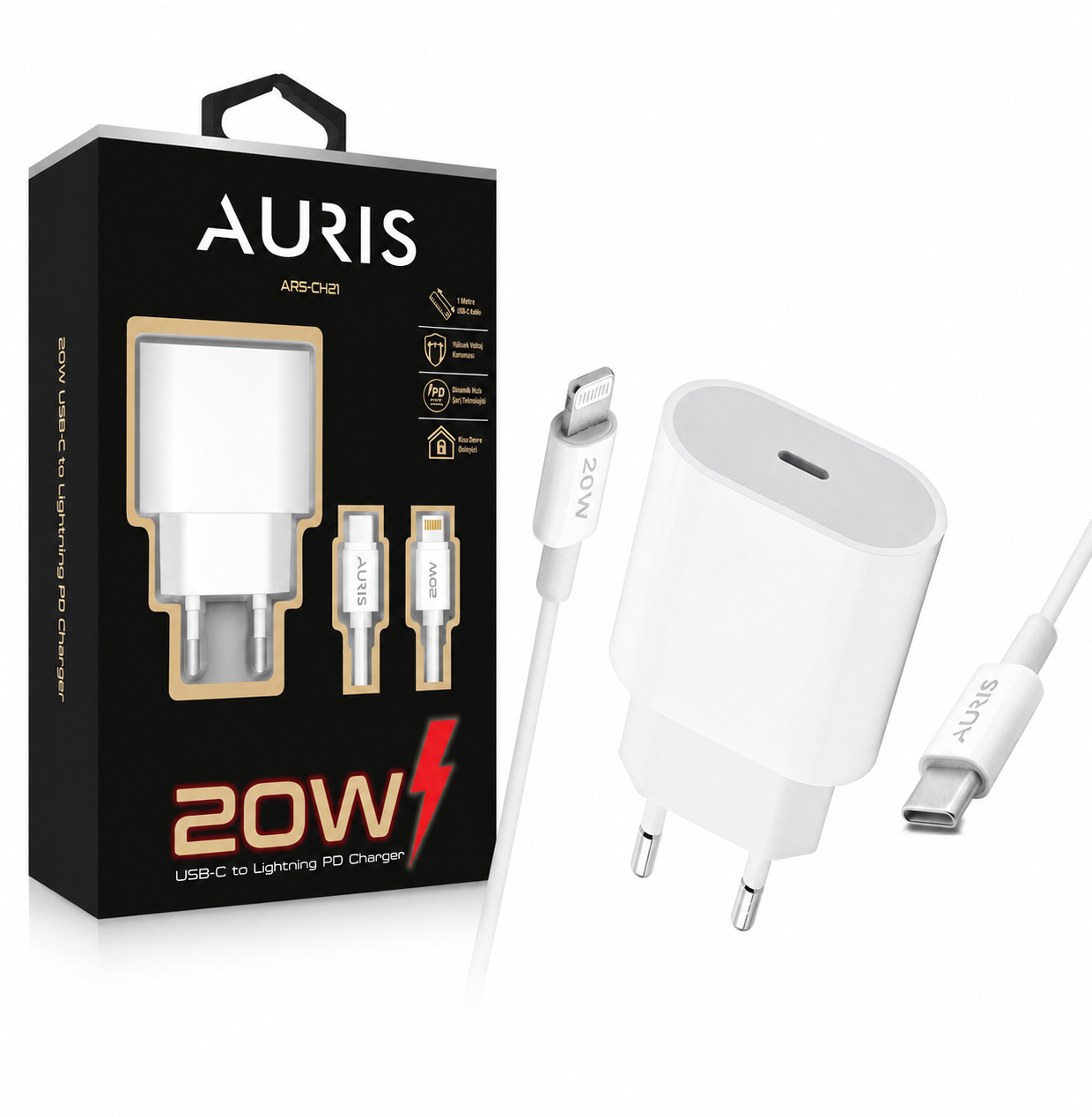 AURIS ARS-CH21 20W USB-C to Lightning PD Hızlı Şarj Seti