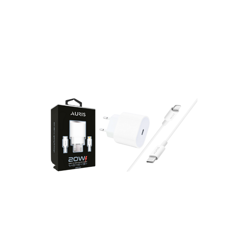 Auris 20W iPhone Hızlı Şarj Adaptörü + Type-C to Lightning Kablo Seti