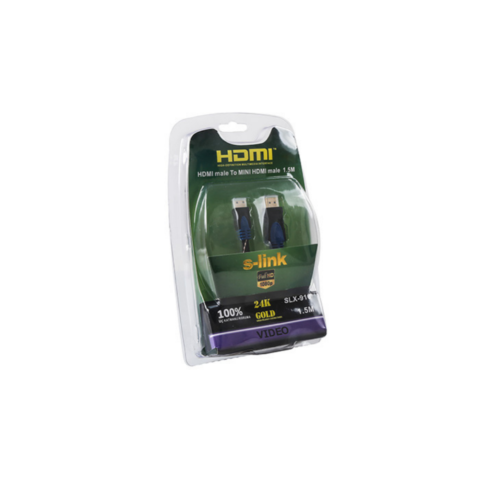 S-Link SLX-910 HDMI to Mini HDMI 1.5 Metre 24K Altın Uçlu Kablo