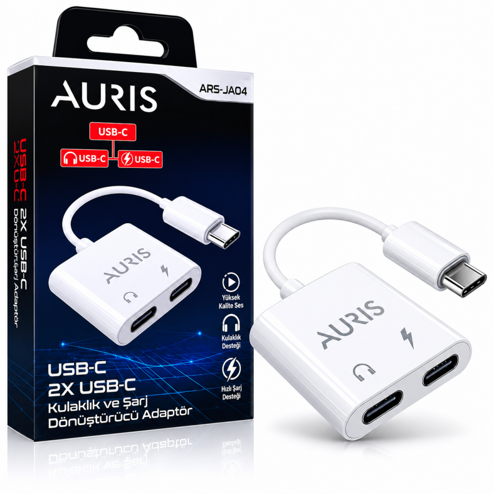 Auris ARS-JA04 USB-C Kulaklık ve Şarj Dönüştürücü Adaptör