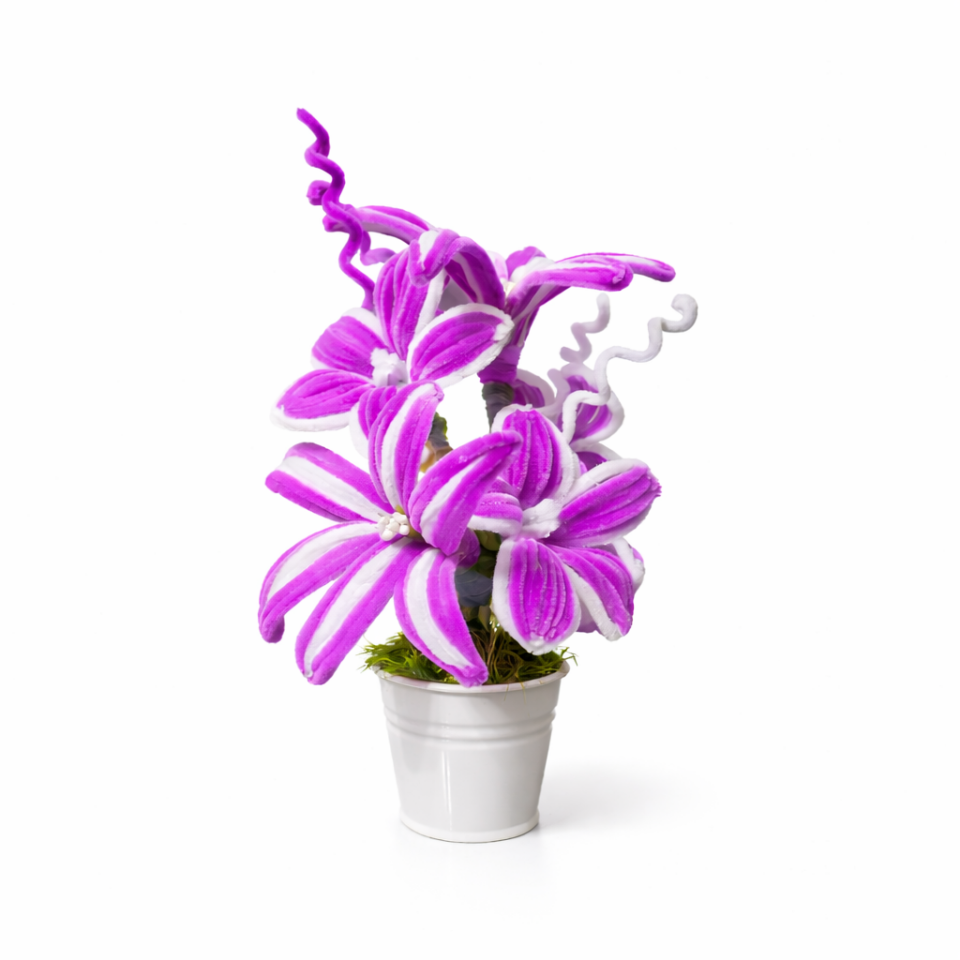 Dekoratif Şönil Yapay Çiçek – Mor & Beyaz Zarafet