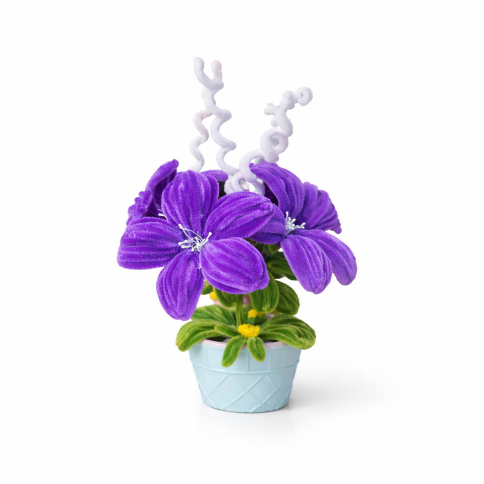 Dekoratif Şönil Yapay Çiçek – Saksılı Mor Tasarım