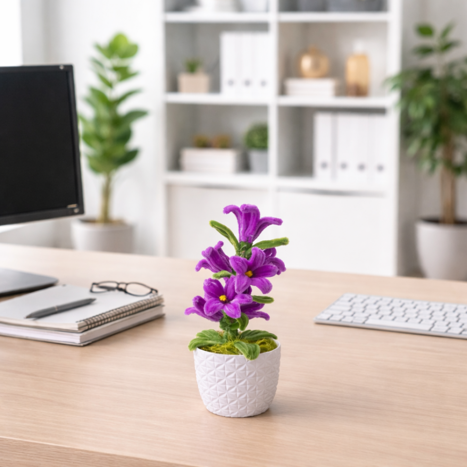 Dekoratif Şönil Yapay Çiçek – Mor Tonlu Zarafet