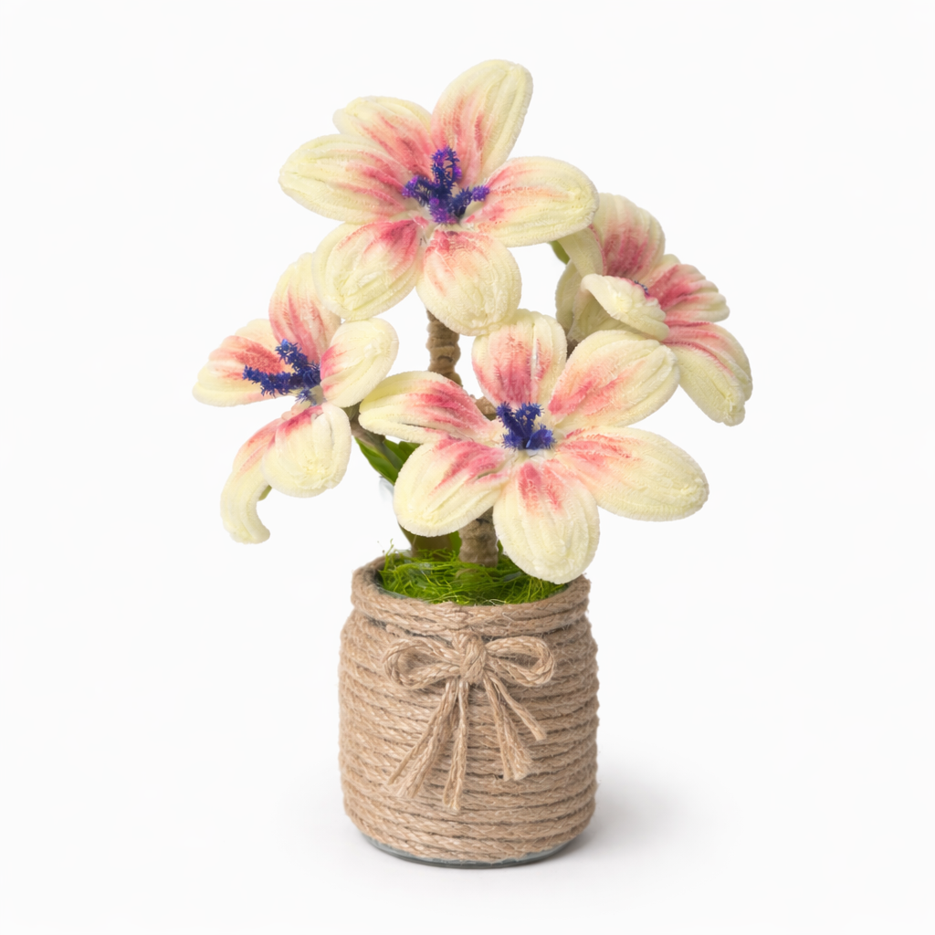 Dekoratif Şönil Yapay Çiçek – Krem & Pudra Zarafet