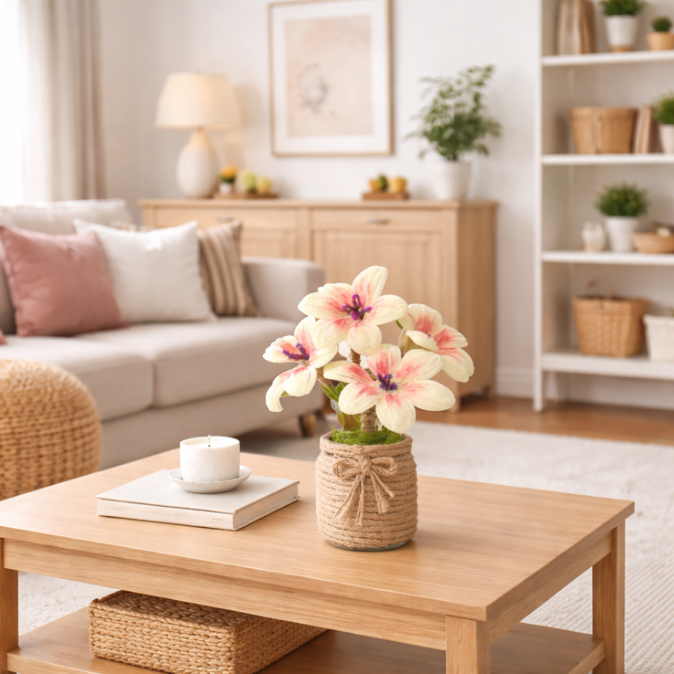 Dekoratif Şönil Yapay Çiçek – Krem & Pudra Zarafet