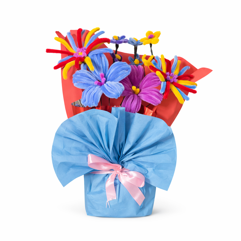 El Yapımı Renkli Şönil Çiçek Buket
