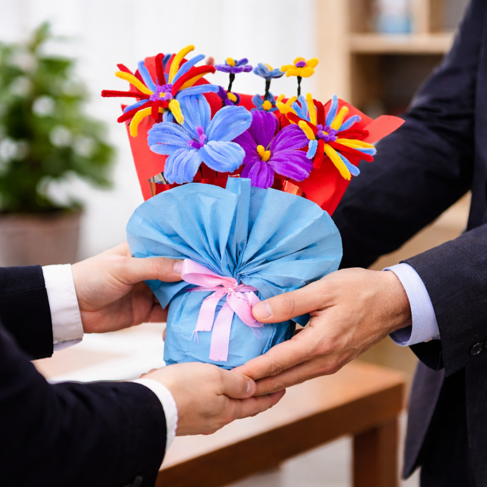 El Yapımı Renkli Şönil Çiçek Buket