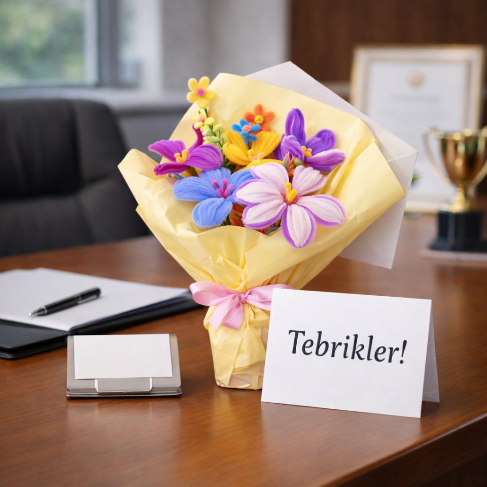 El Yapımı Renkli Şönil Çiçek Buket