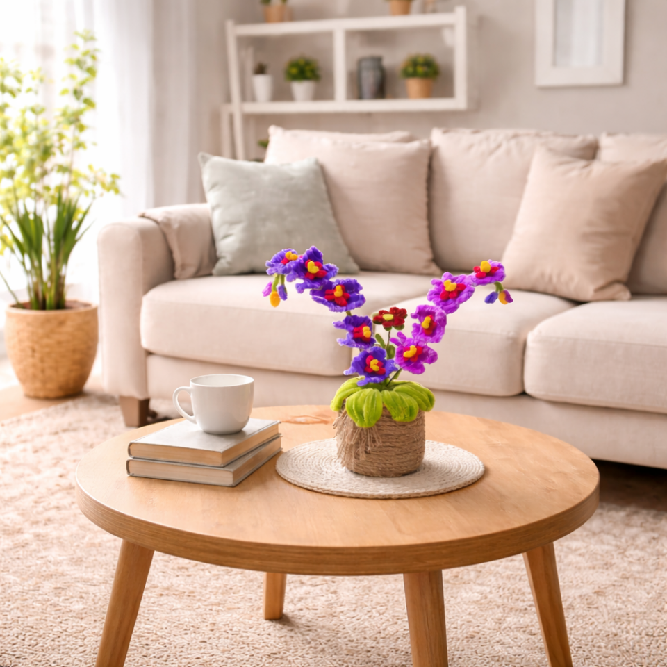 Dekoratif Şönil Yapay Çiçek – Mor & Kırmızı Enerjik Zarafet (Kopya)