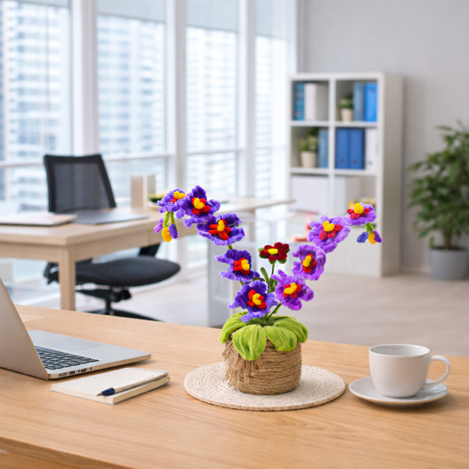 Dekoratif Şönil Yapay Çiçek – Mor & Kırmızı Enerjik Zarafet (Kopya)