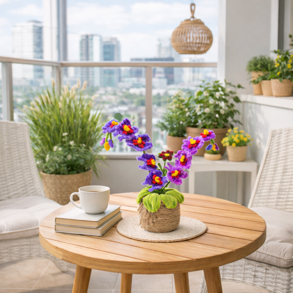 Dekoratif Şönil Yapay Çiçek – Mor & Kırmızı Enerjik Zarafet (Kopya)