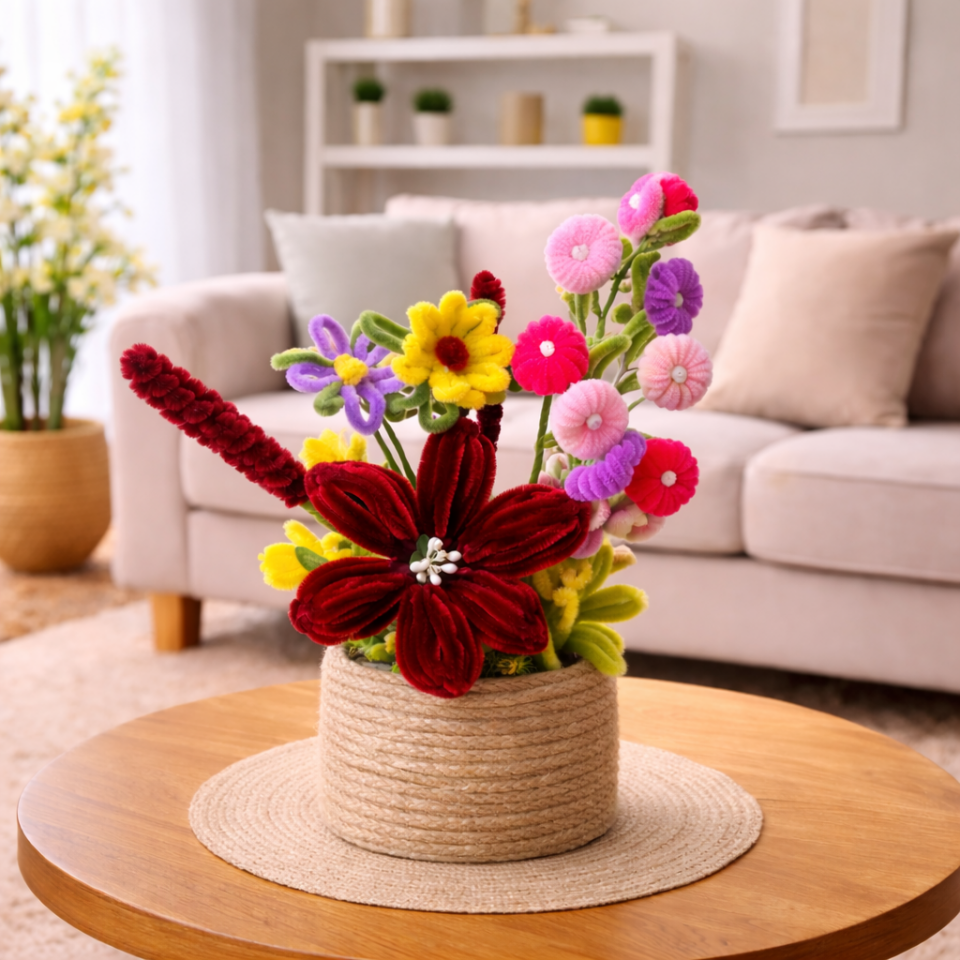 Dekoratif Şönil Yapay Çiçek – Renkli El Yapımı Tasarım