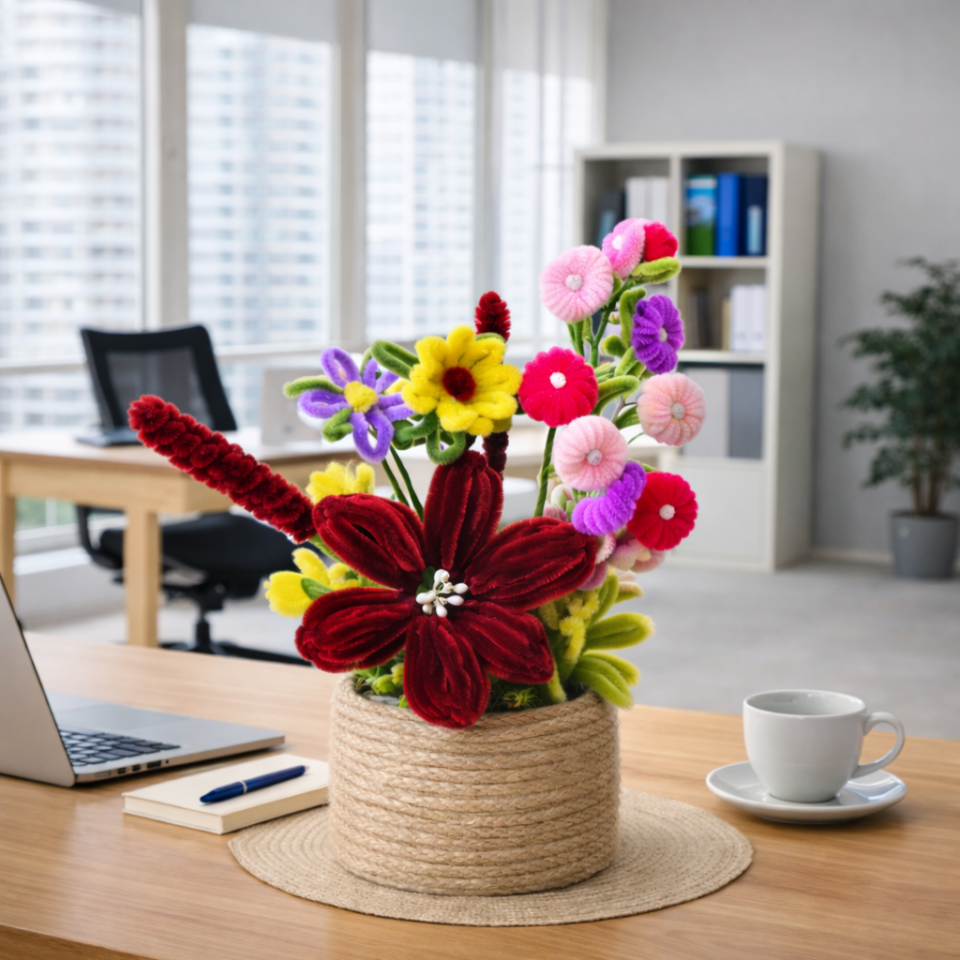 Dekoratif Şönil Yapay Çiçek – Renkli El Yapımı Tasarım