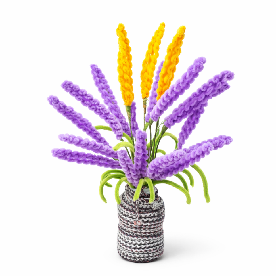 Dekoratif Şönil Yapay Çiçek – Mor & Sarı Canlı Tasarım