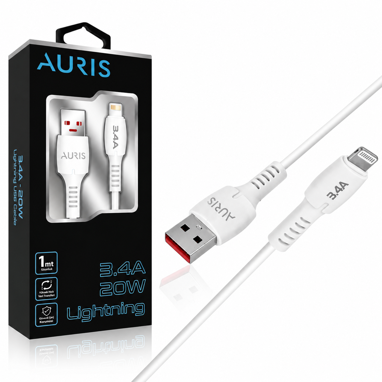 AURIS ARS-CB44 Lightning USB Kablo 3.4A / 20W