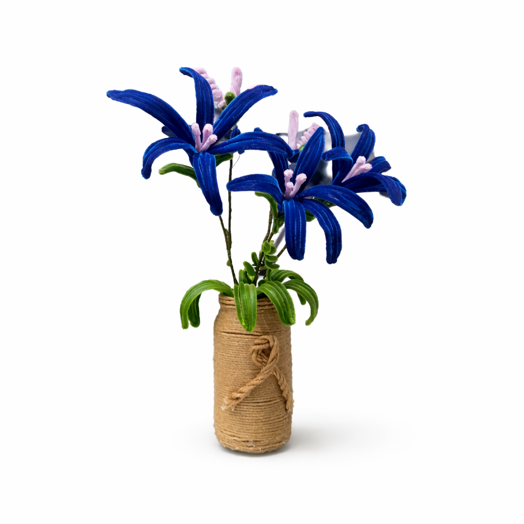 Dekoratif Şönil Yapay Çiçek – Saksılı Mavi Zarafet