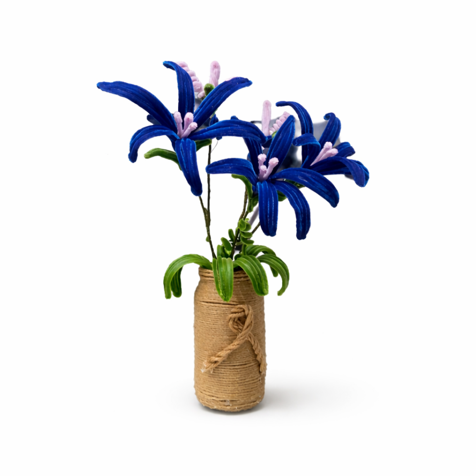 Dekoratif Şönil Yapay Çiçek – Saksılı Mavi Zarafet