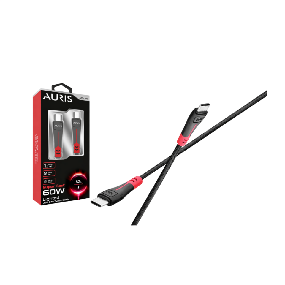 AURIS ARS-CB48 60W USB-C to Type-C Süper Hızlı Şarj Kablosu (Örgü - Işıklı)