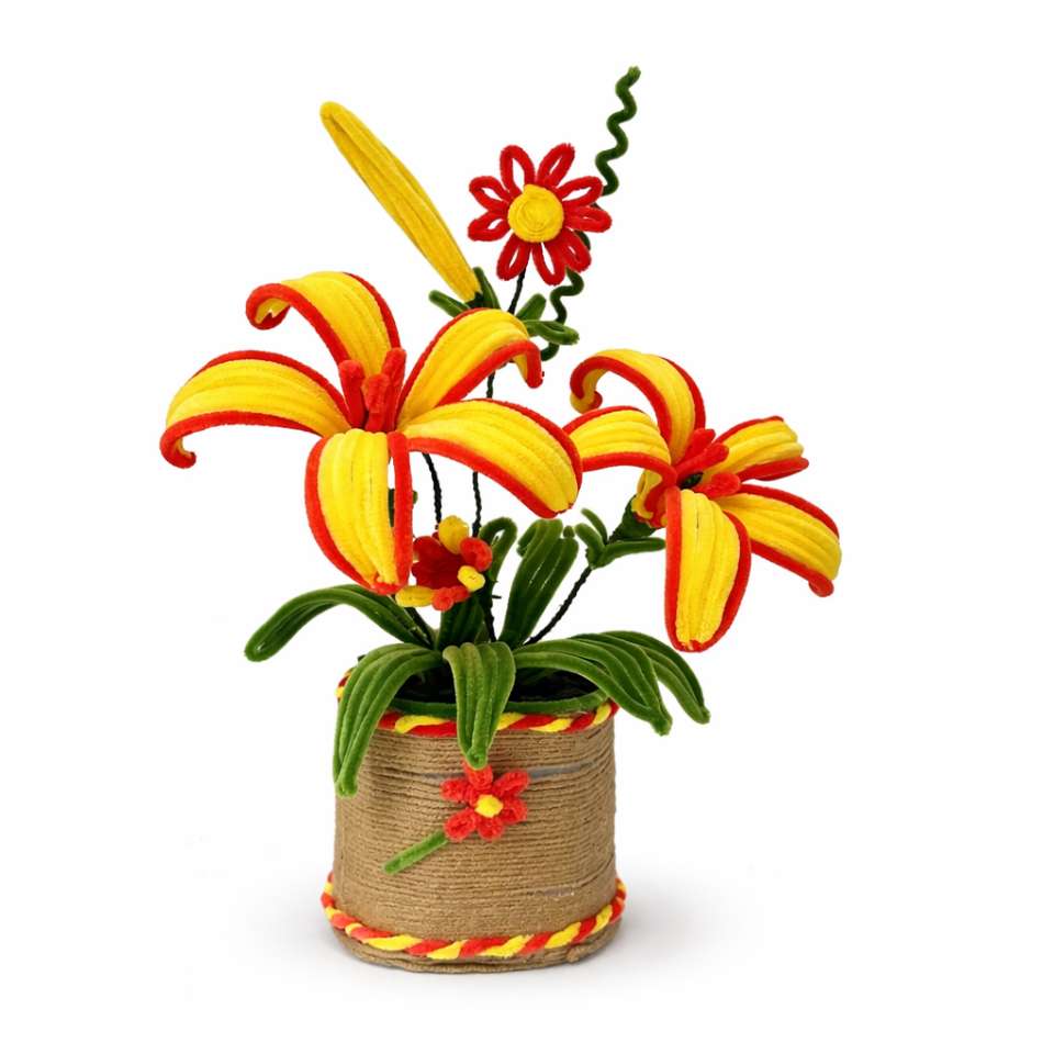 Galatasaray Renklerinde El Yapımı Şönil Yapay Çiçek