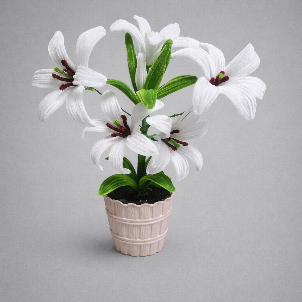 Beyaz Lilyum Yapay Çiçek – Saksılı Dekoratif Aranjman