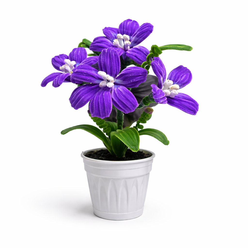 Saksılı Mor Yapay Çiçek – Dekoratif Masa Üstü Aranjman