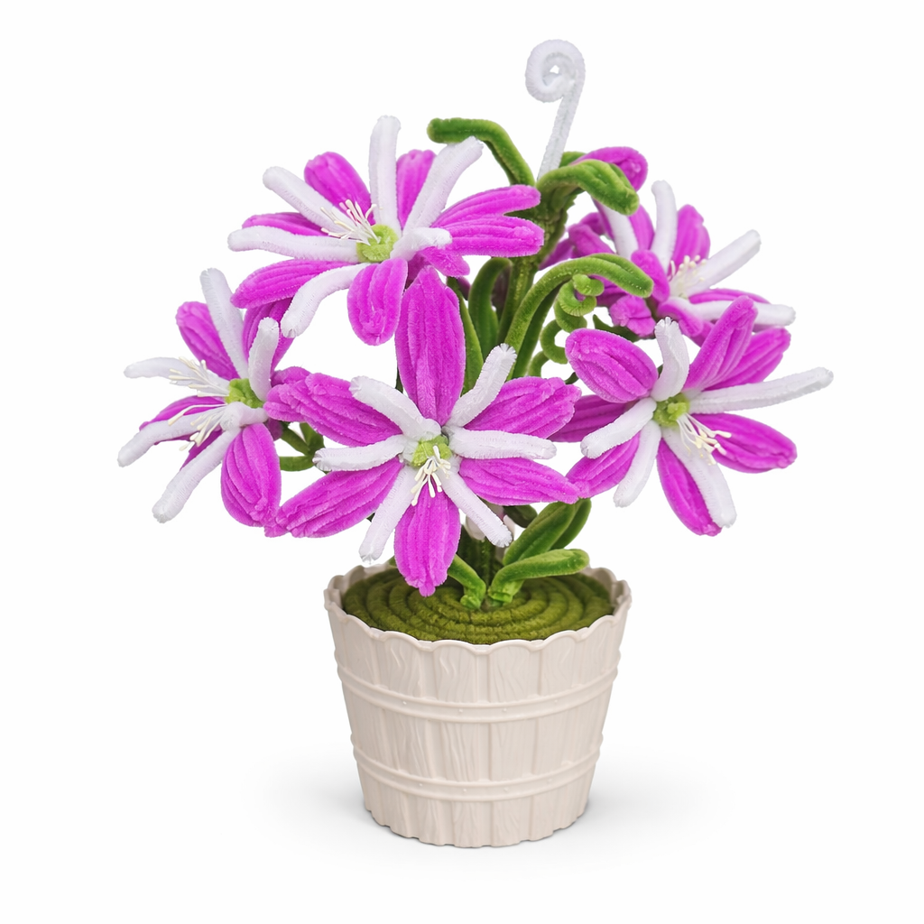 Pembe & Beyaz Şönil Yapay Çiçek – Saksılı Dekoratif Aranjman