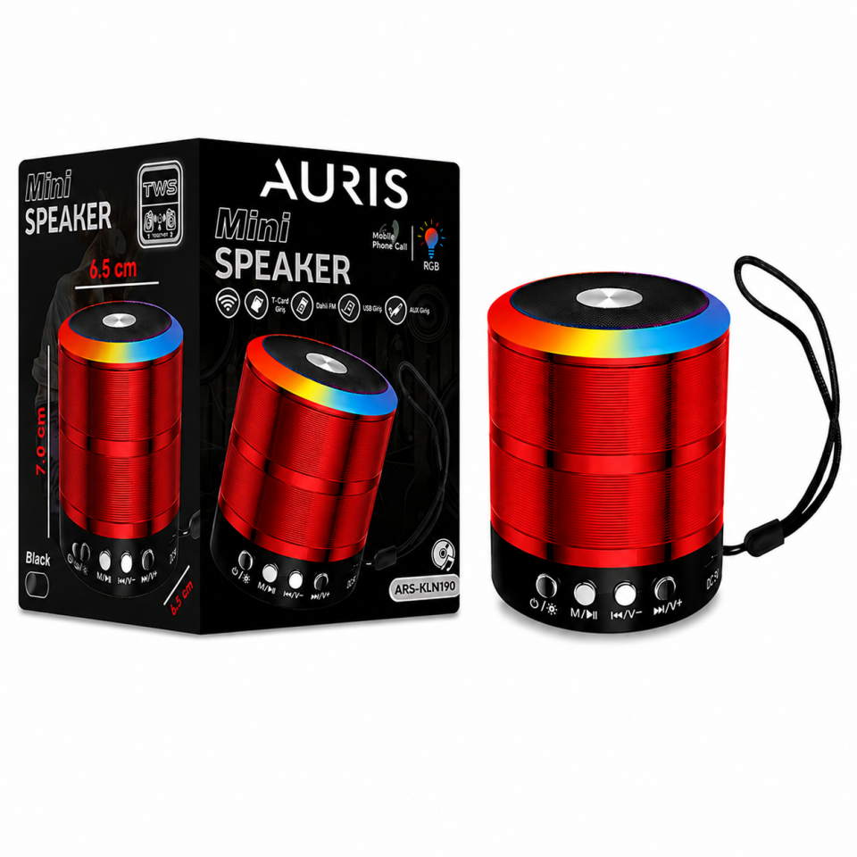 AURIS ARS-KLN190 RGB Işıklı Mini Bluetooth Hoparlör – TWS Destekli Taşınabilir Speaker