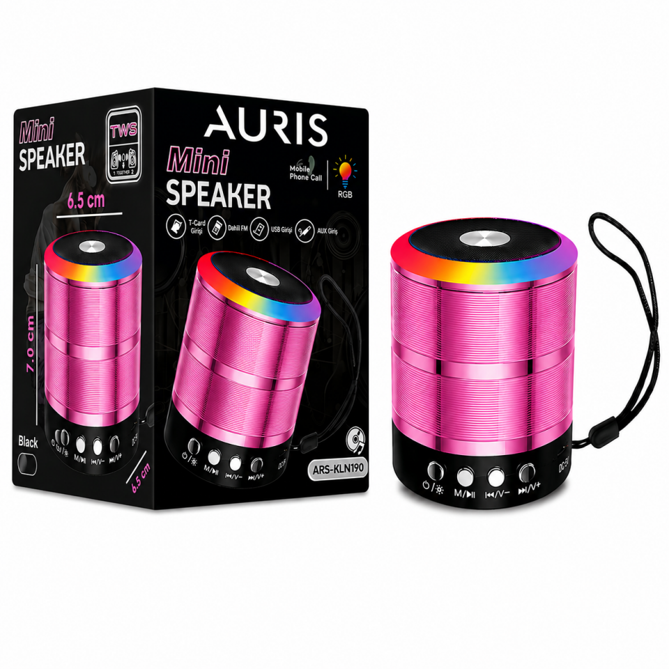 AURIS ARS-KLN190 RGB Işıklı Mini Bluetooth Hoparlör – TWS Destekli Taşınabilir Speaker
