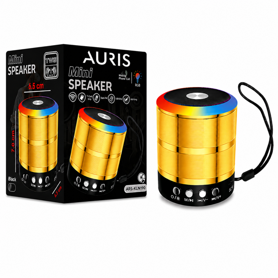AURIS ARS-KLN190 RGB Işıklı Mini Bluetooth Hoparlör – TWS Destekli Taşınabilir Speaker