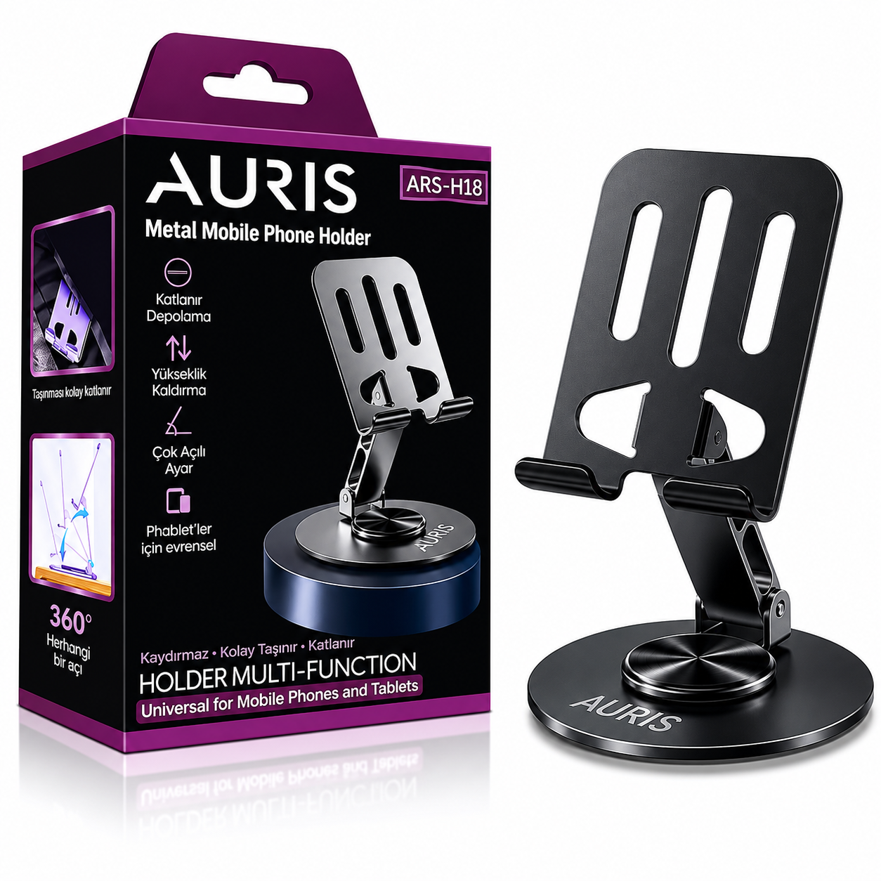 AURIS ARS-H18 Katlanabilir Metal Telefon ve Tablet Standı