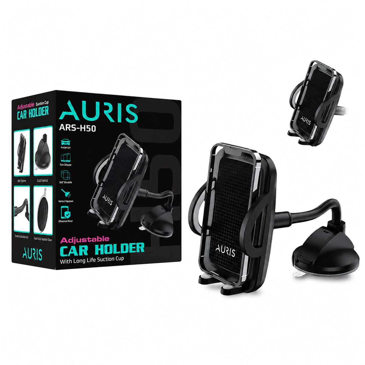 AURIS ARS-H50 Vantuzlu Ayarlanabilir Araç İçi Telefon Tutucu