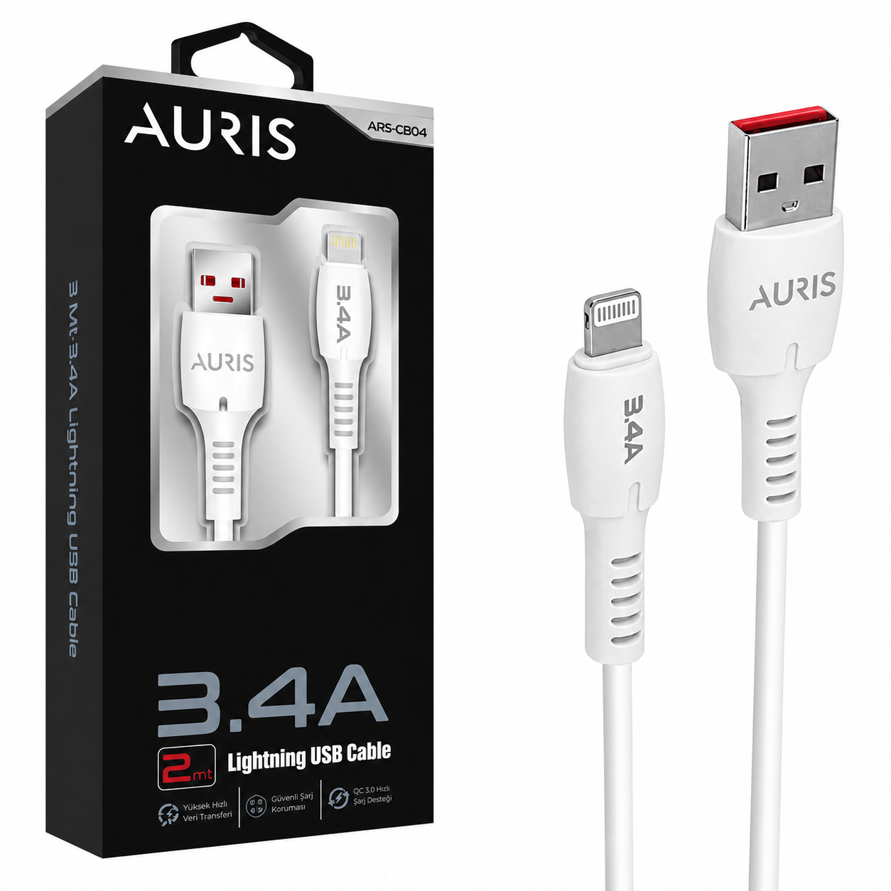 AURIS ARS-CB04 Lightning USB Kablo 3.4A / 20W (2 Metre)