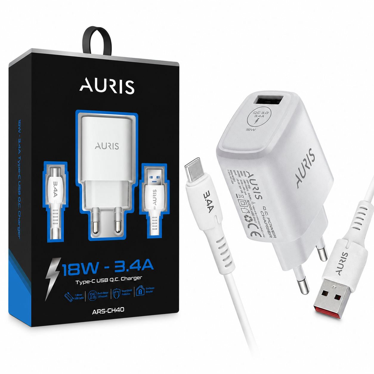 AURIS ARS-CH40 18W / 3.4A Type-C Hızlı Şarj Seti