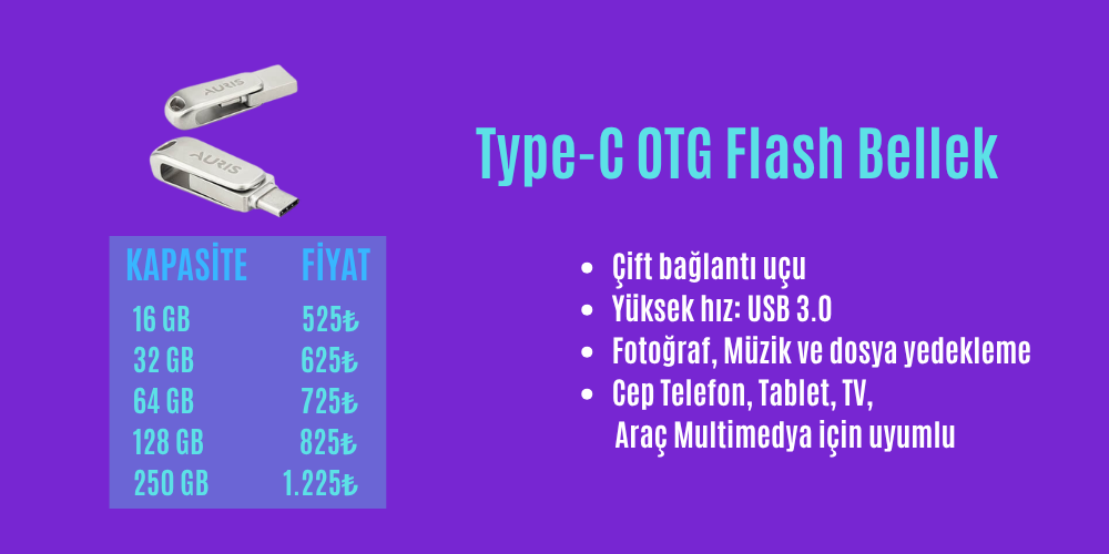 TYP-C OTG METAL FLASH BELLEK