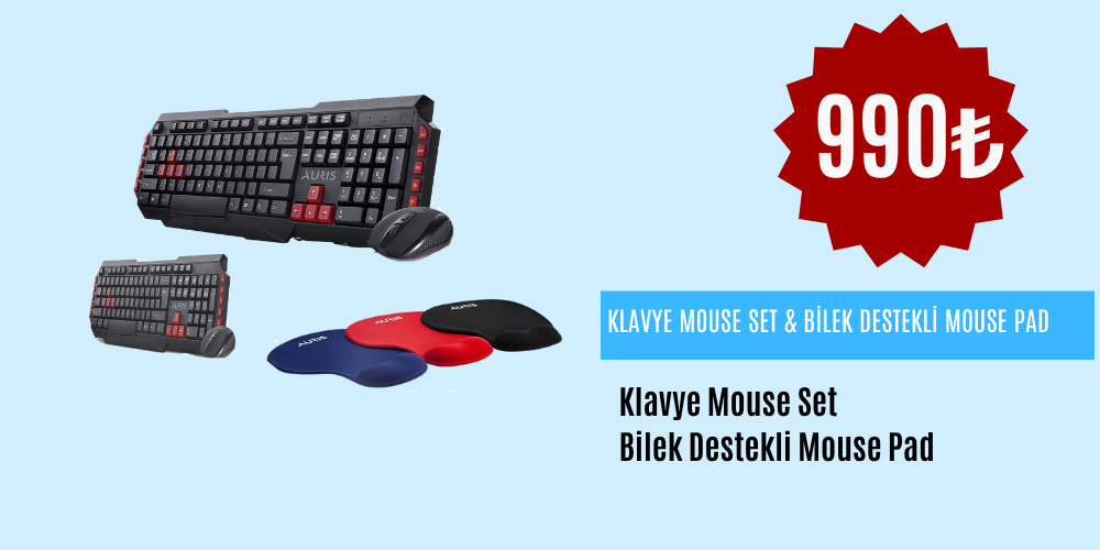 Kablosuz Klavye Mouse Set - Bilek Destekli Mouse Pad