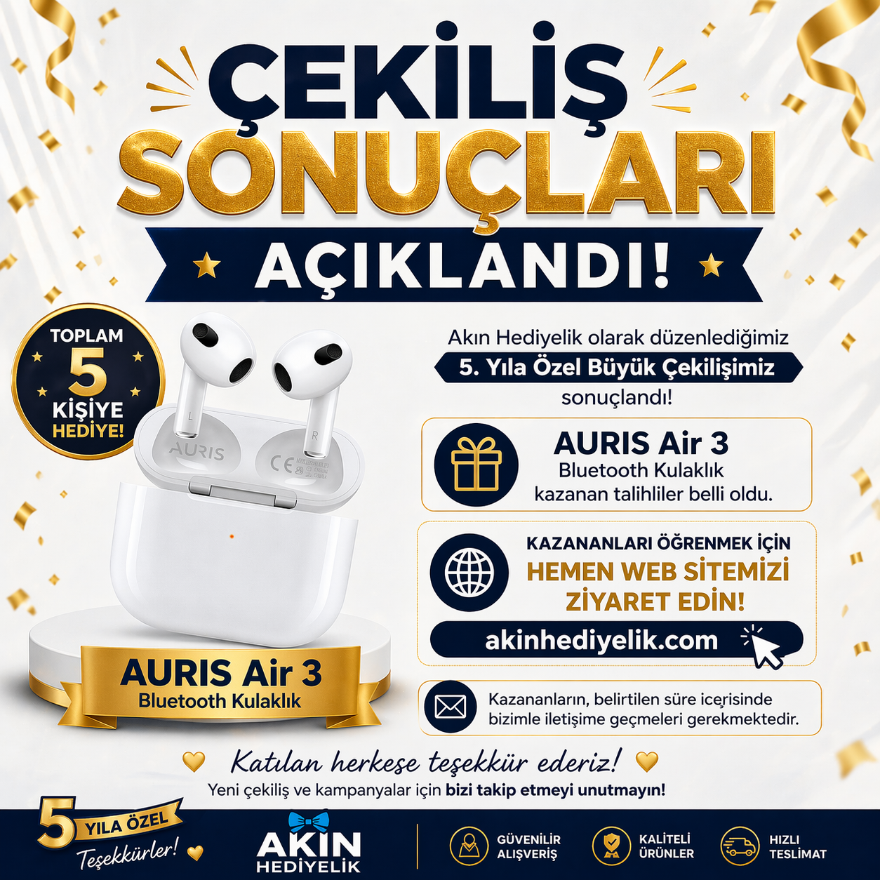 Akın Hediyelik 5. Yıl Özel Hediye Çekiliş Sonuçları Açıklandı