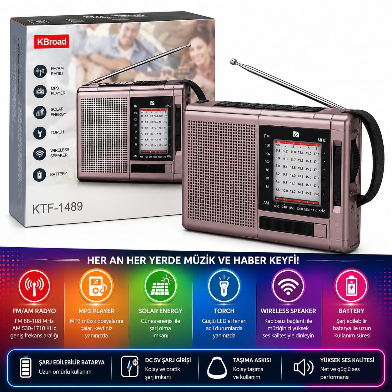 KBroad KTF-1489 Taşınabilir Radyo ve Wireless Speaker