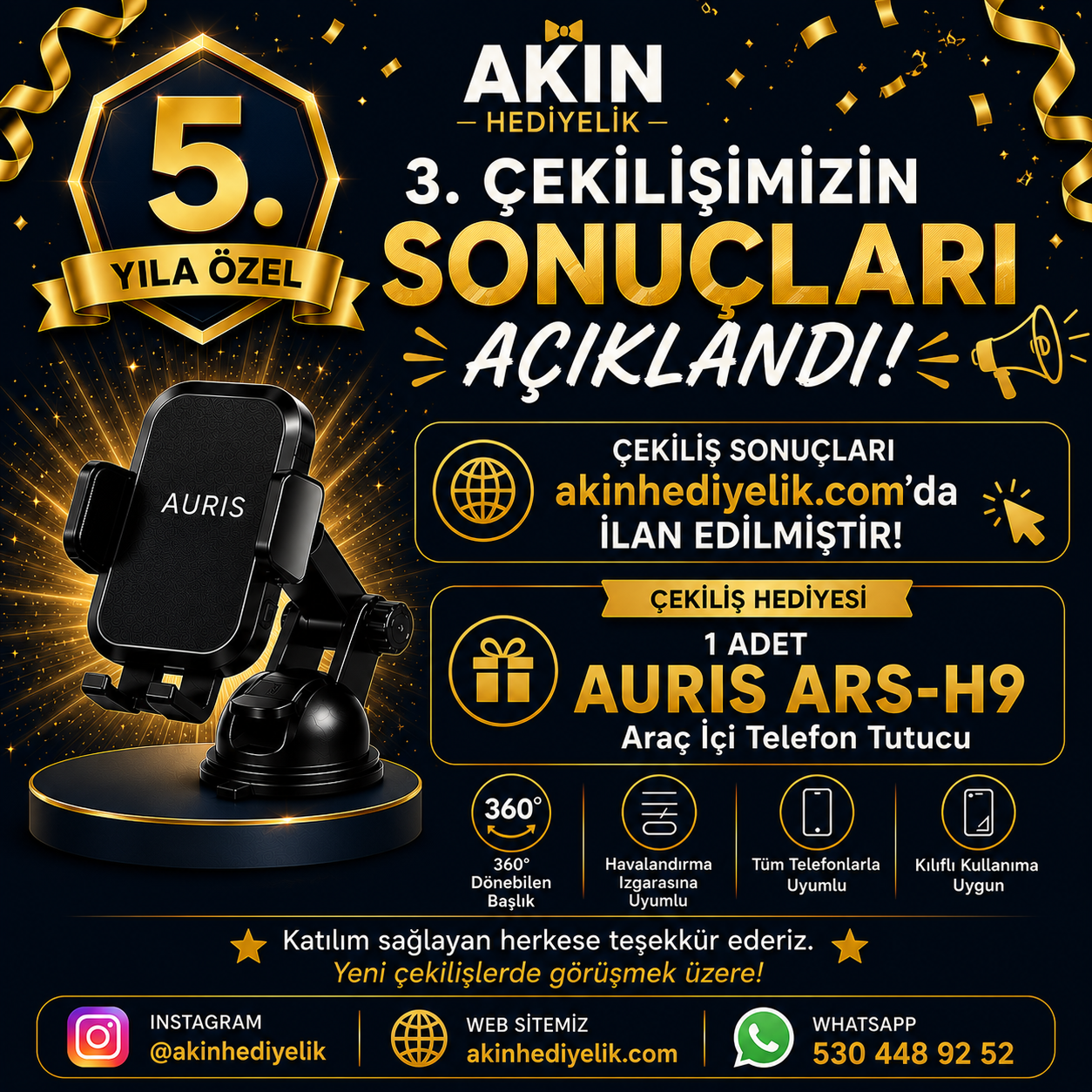 AKIN HEDİYELİK 5. YIL ÖZEL ÇEKİLİŞ SONUÇLARI AÇIKLANDI