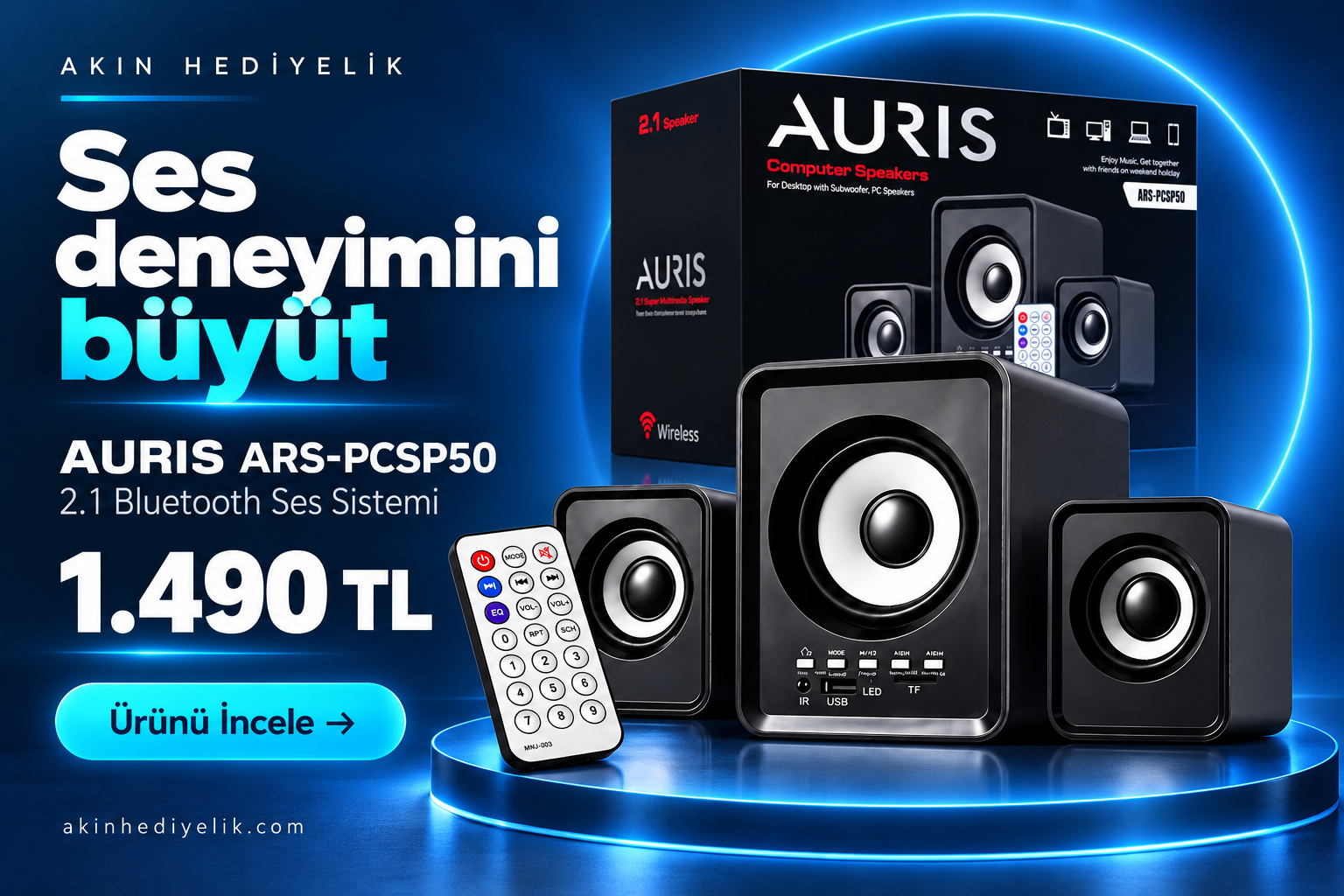 AURIS ARS-PCSP50 2.1 Wireless Bilgisayar Ses Sistemi